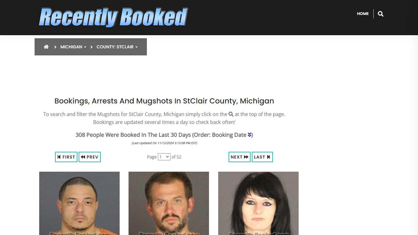 Bookings, Arrests and Mugshots in StClair County, Michigan