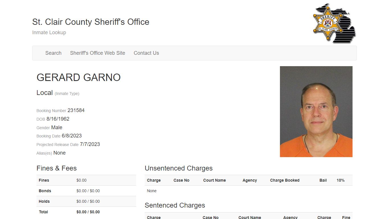 Inmate Lookup - St. Clair County, Michigan